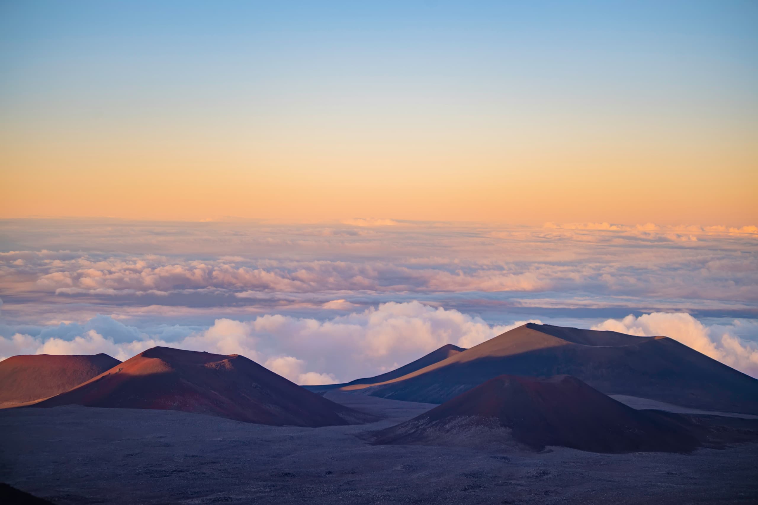 Mauna Kea at dusk, cloud line below the Visitor Information Station